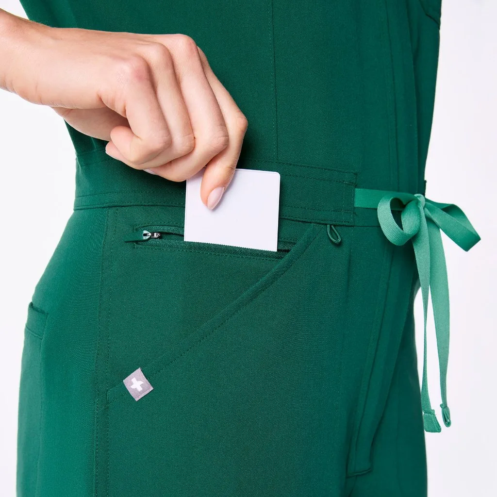 Figs Rafaela Cargo Wide Leg ScrubJumpsuit in Hunter Green, Size Medium - Image 7