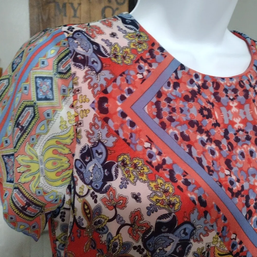 Lulus Sangria Shift Dress Coral Pink Tile Mini Boho Festival Gypsy - Image 3