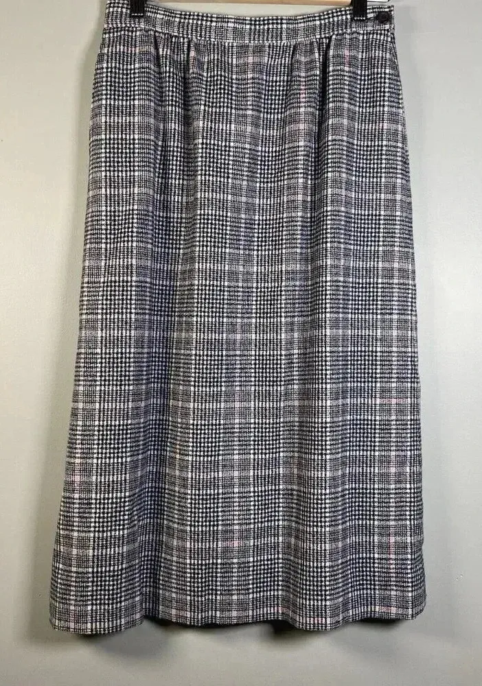 VINTAGE Pendleton Size 6 Wool Plaid Tartan Midi Skirt USA Blue Tan A-line - Image 1