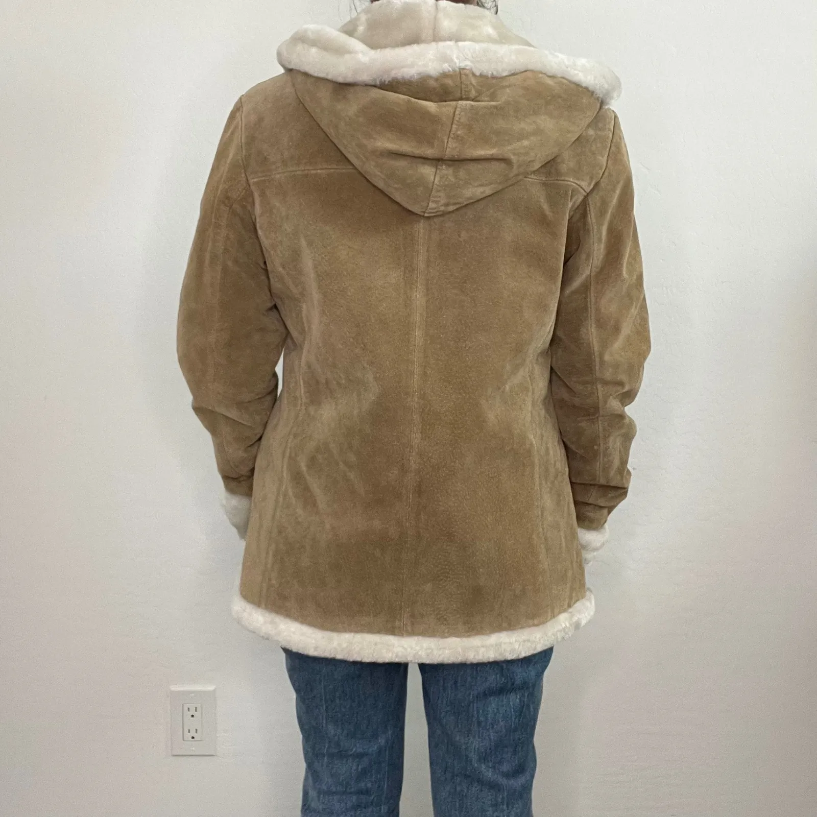 Adler Collection Suede Sherpa Lined Hooded Jacket Coat Size M Full Zip Brown Size M - Image 3
