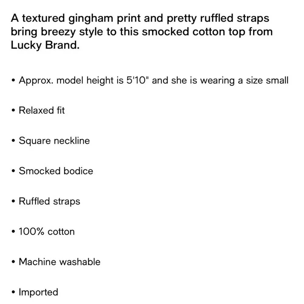 Lucky Brand Top NWT Square Neck Smock Tank Ruffled Straps Blue Gingham Womens L - Image 6