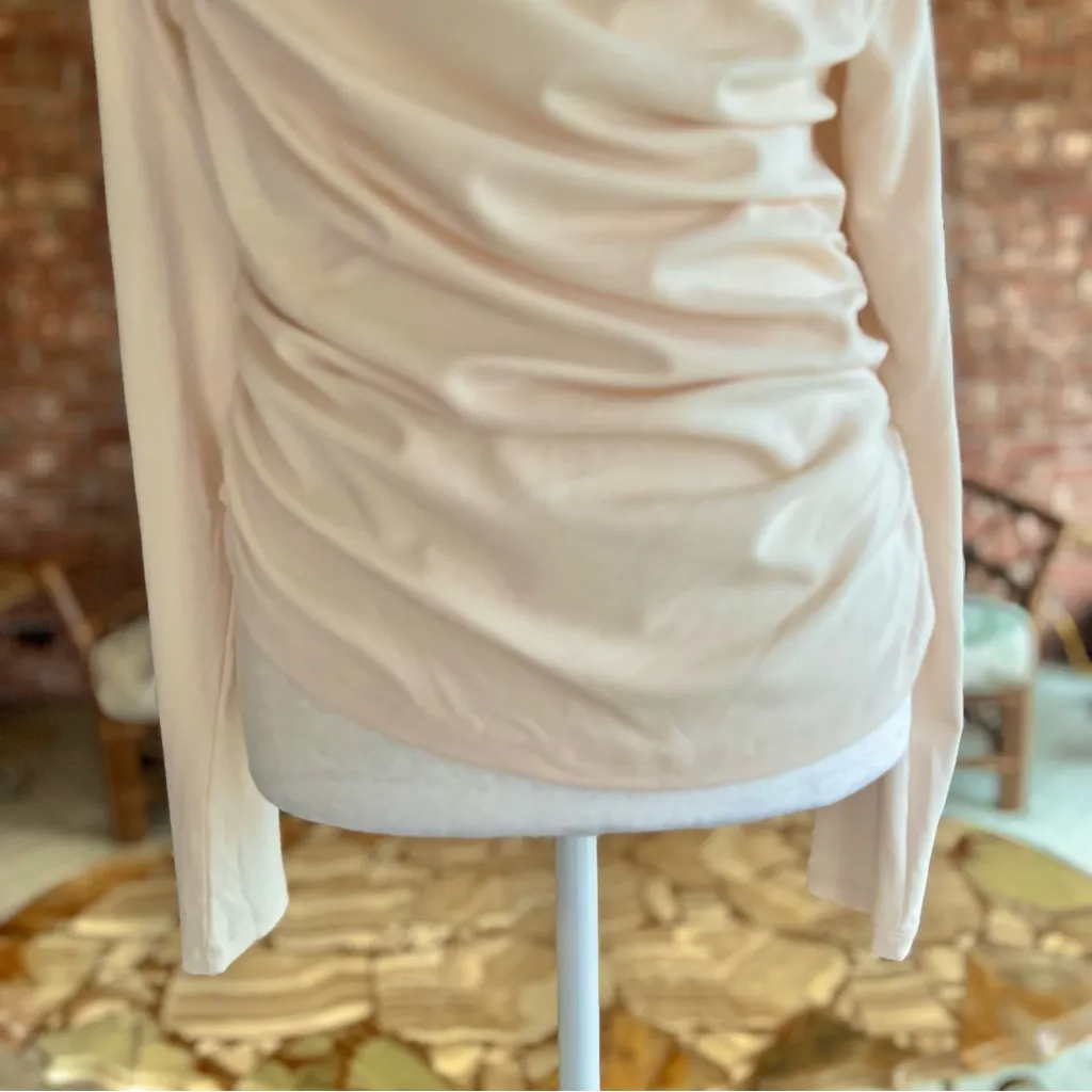 Top One Shoulder Ruched Cropped Blush Pink NWOT L - Image 5