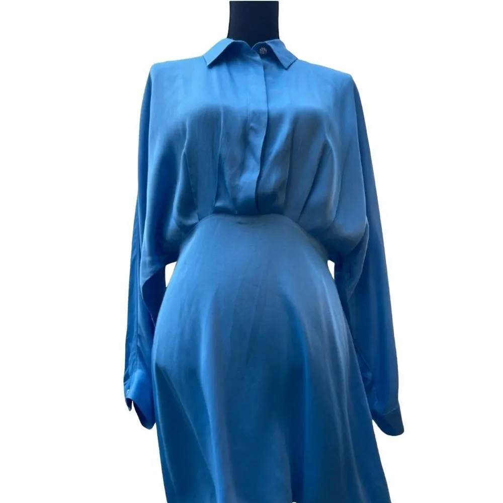 NEW ZARA sky blue Satin Button Up Mini Dress with Gem Detailing - Image 10
