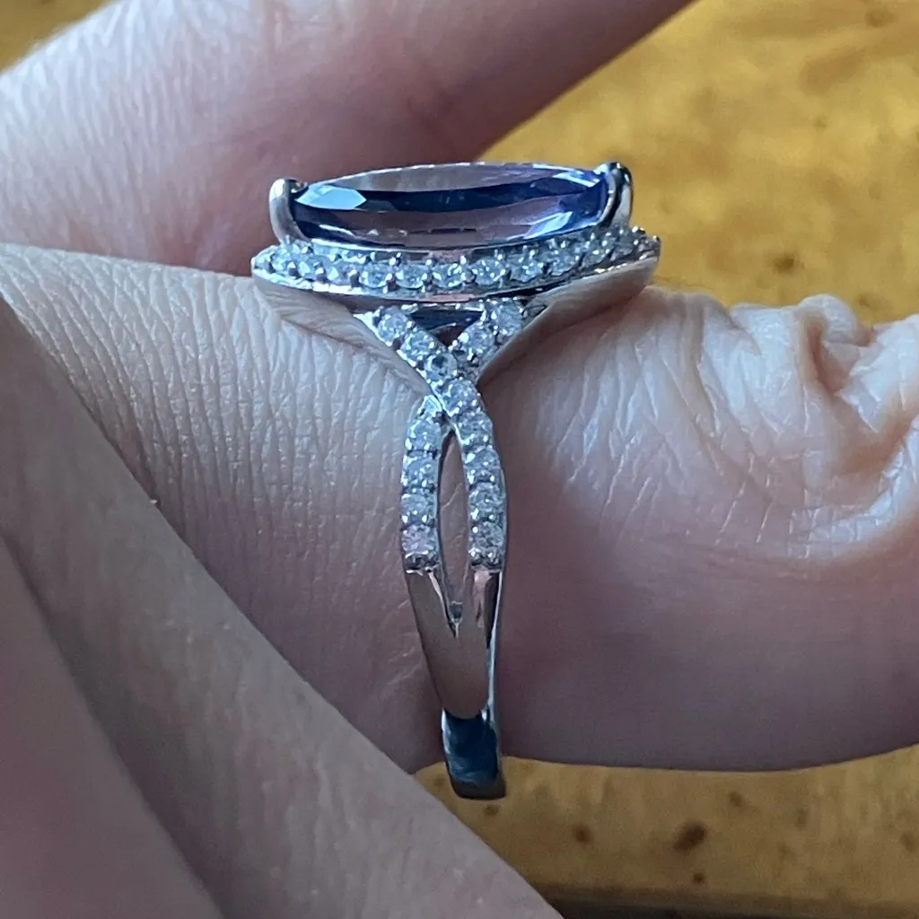 Natural Iolite Moissanite Marquise Ring Size 8 Blue - Image 3