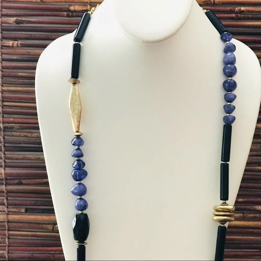 Chico's  Blue Bead & Brass Long Necklace - Image 2