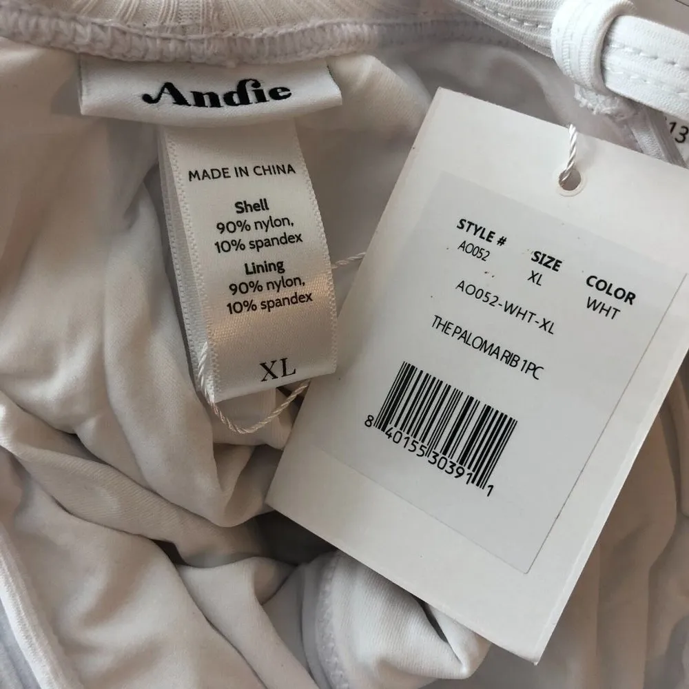 Andie Swim The Paloma Rib One Piece Swimsuit Tieback Square Neck White XL - Image 5