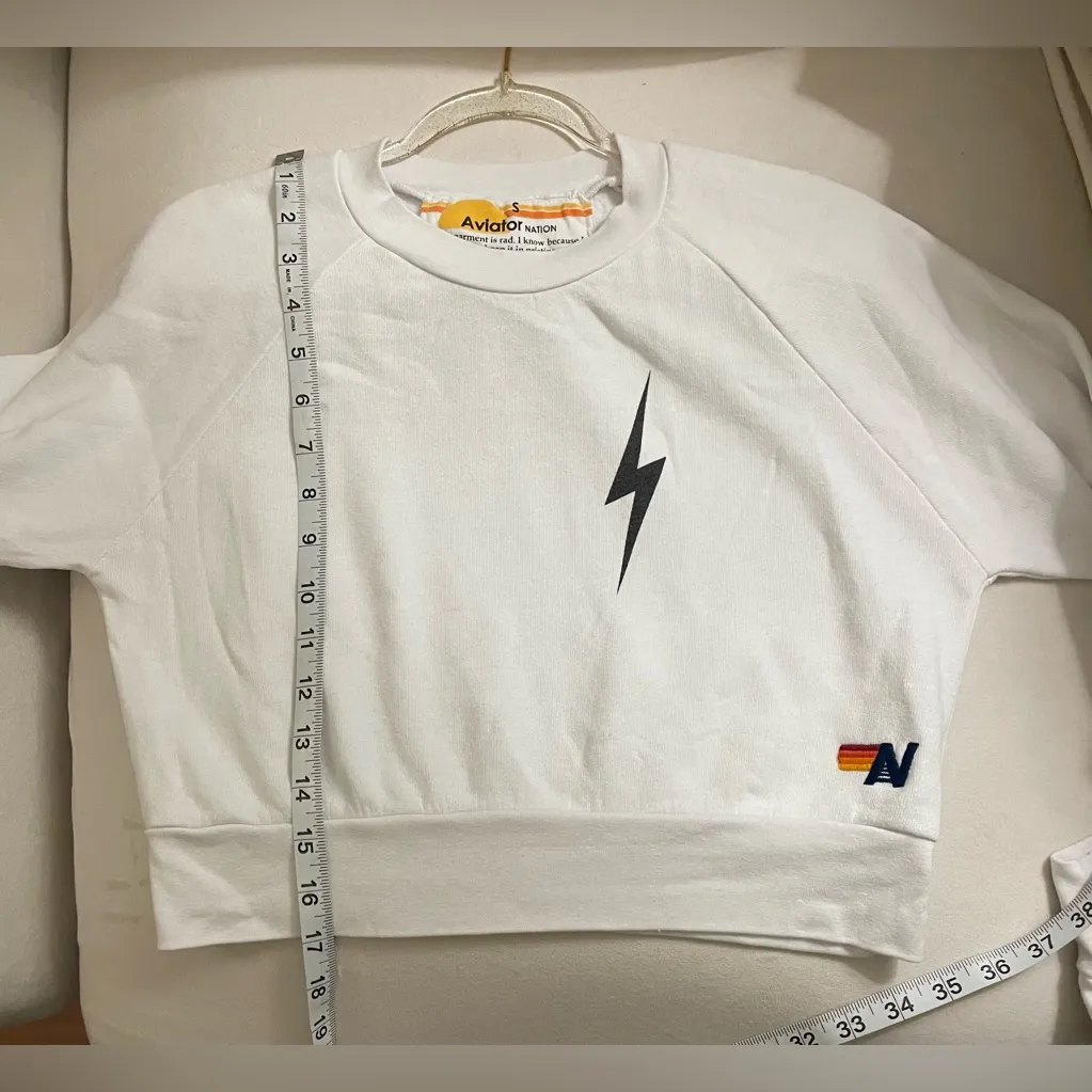 Aviator Nation Bolt 2 Cropped Sweatshirt White with Black Bolt Size S - Image 7