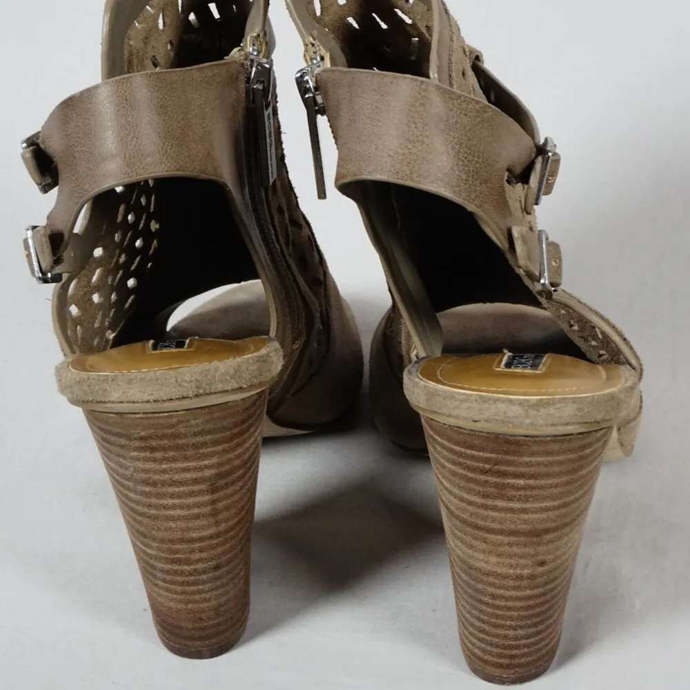 BCBGeneration Ankle Booties Peep Toe Block Heel Brown Leather Wo Size 10 M - Image 4