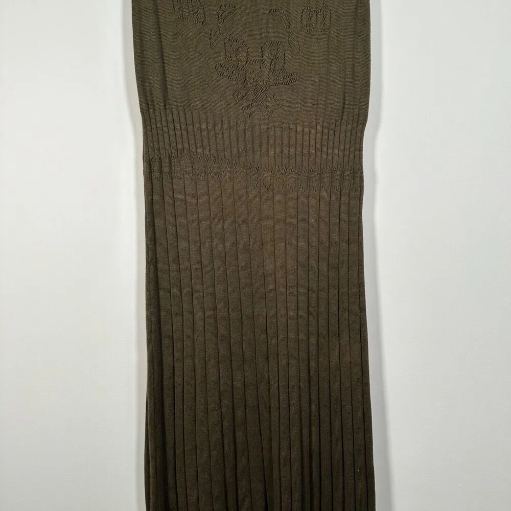 Peruvian Connection Sweater Dress Women's Small Rib Knit Green Maxi Sleeveless - Image 3