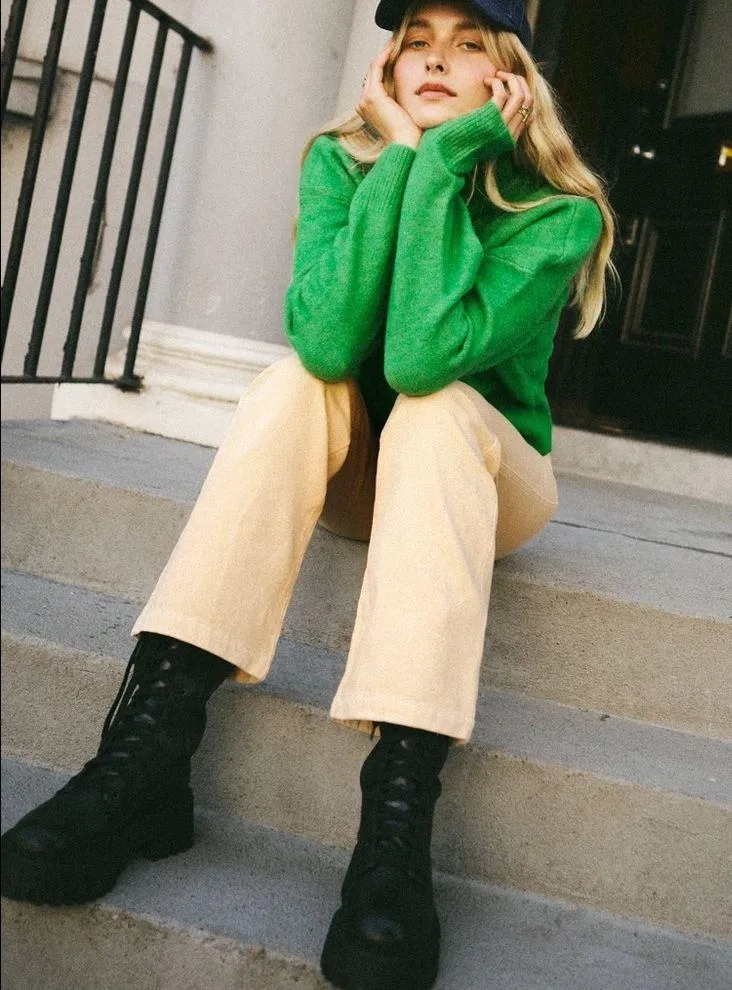 Zara WIDE LEG JEAN PANTS Beige/Light Yellow Color Size L NEW - Image 3