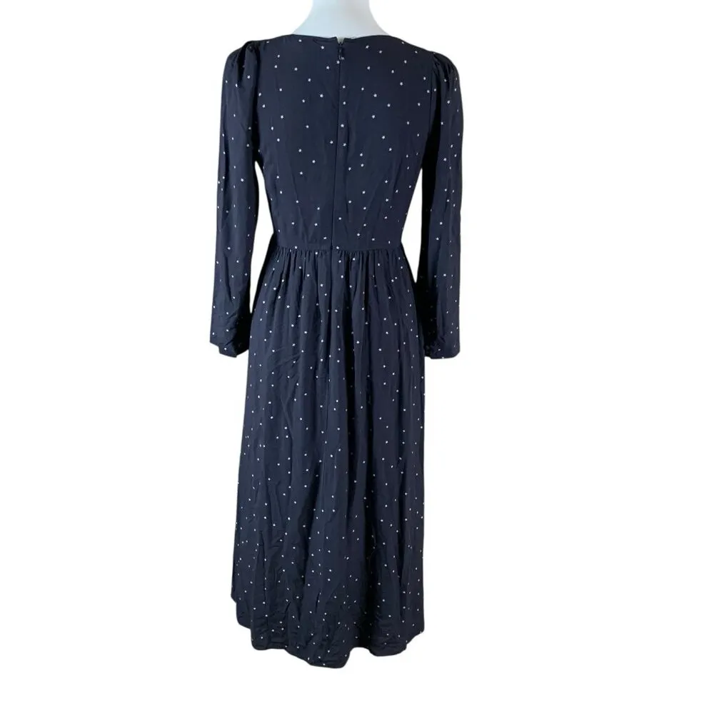 Madewell Alicia 00 Navy Star Print Long Sleeve Midi Dress Scoop Neck‎ Flowy - Image 4