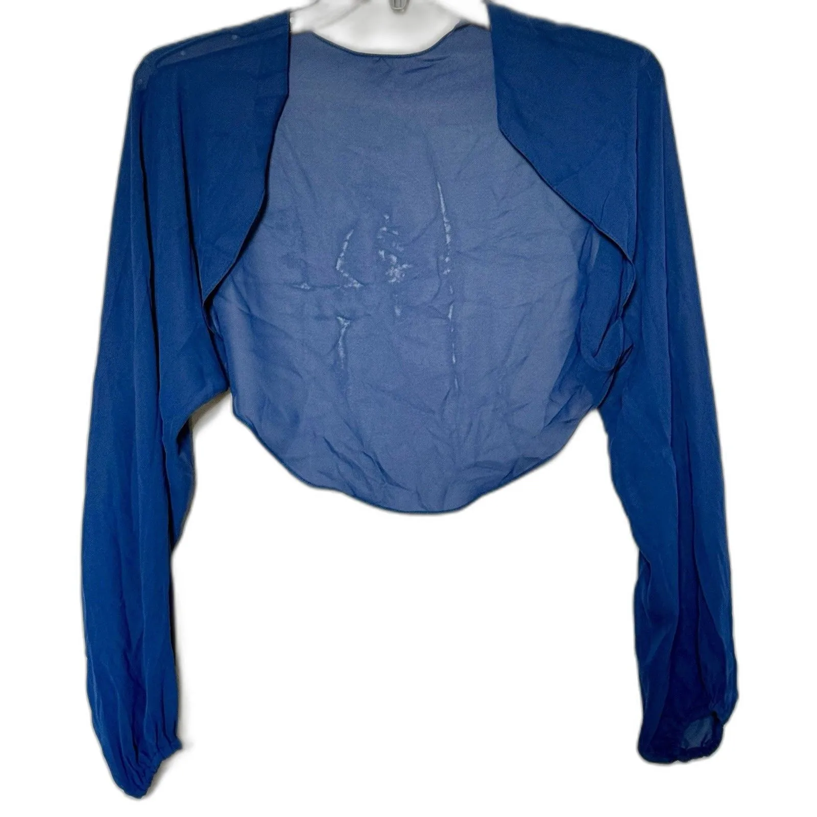 New Women Long Sleeve Sheer Jersey Bolero Cardigan Top Size 12 Navy Blue - Image 2