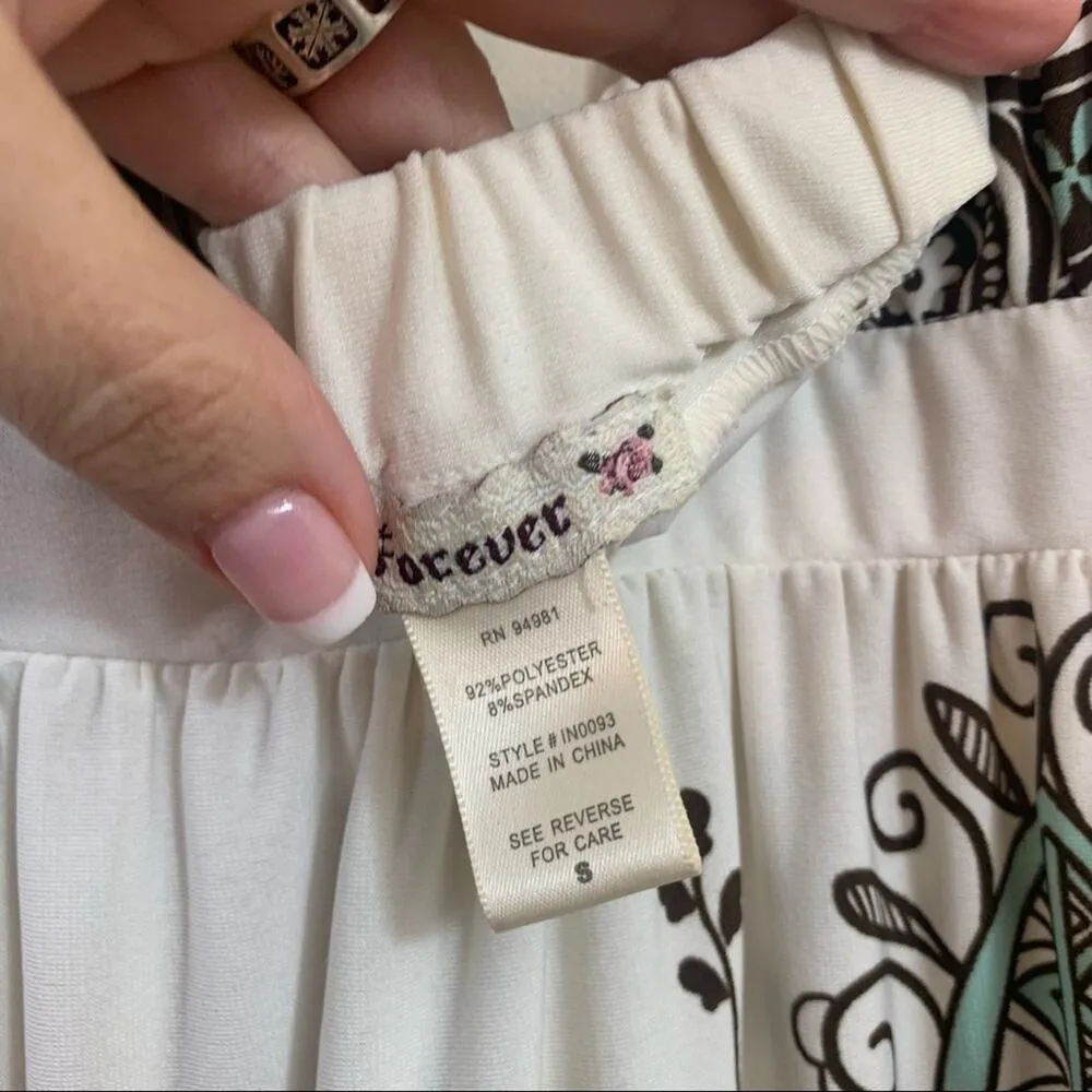 Vintage Y2K Forever 21 Floral Cream/Brown Halter Maxi Dress - Image 3