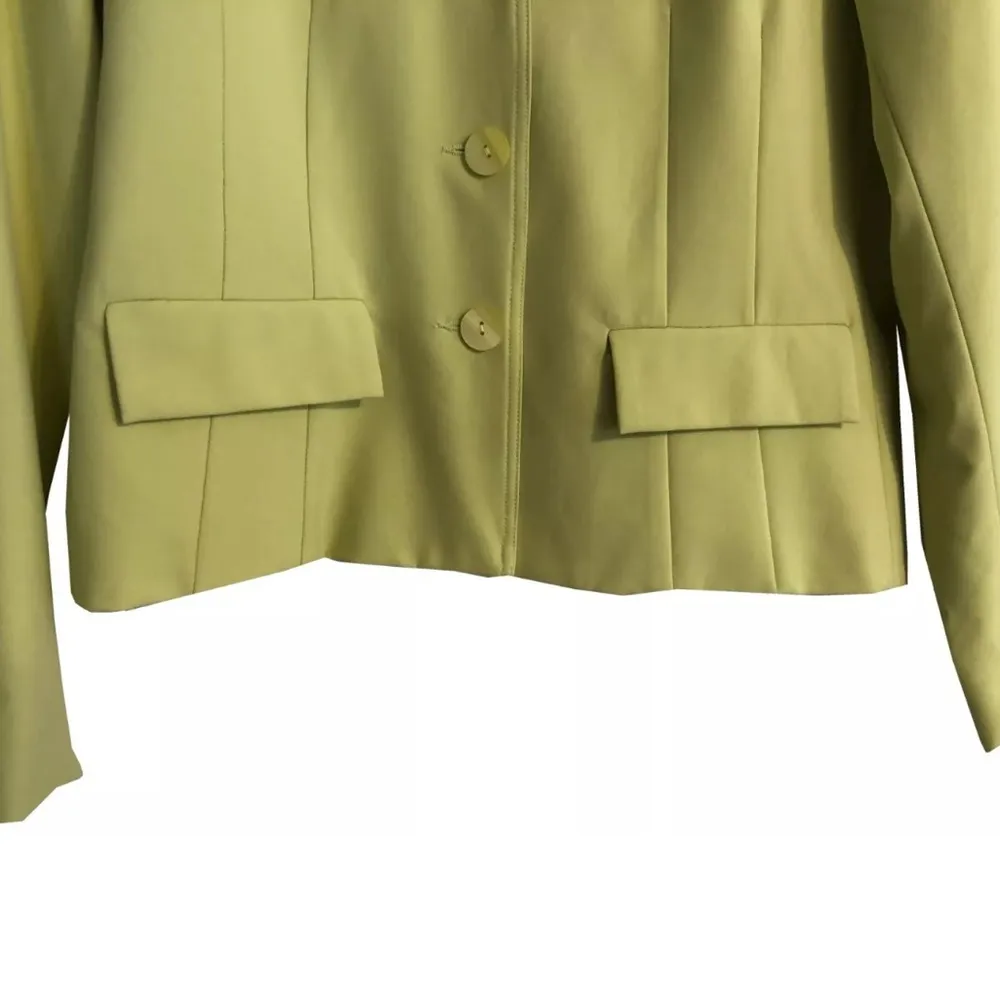 Vintage Elliott Lauren Button Up Blazer Chartreuse Green Lined USA Career Size 4 - Image 5