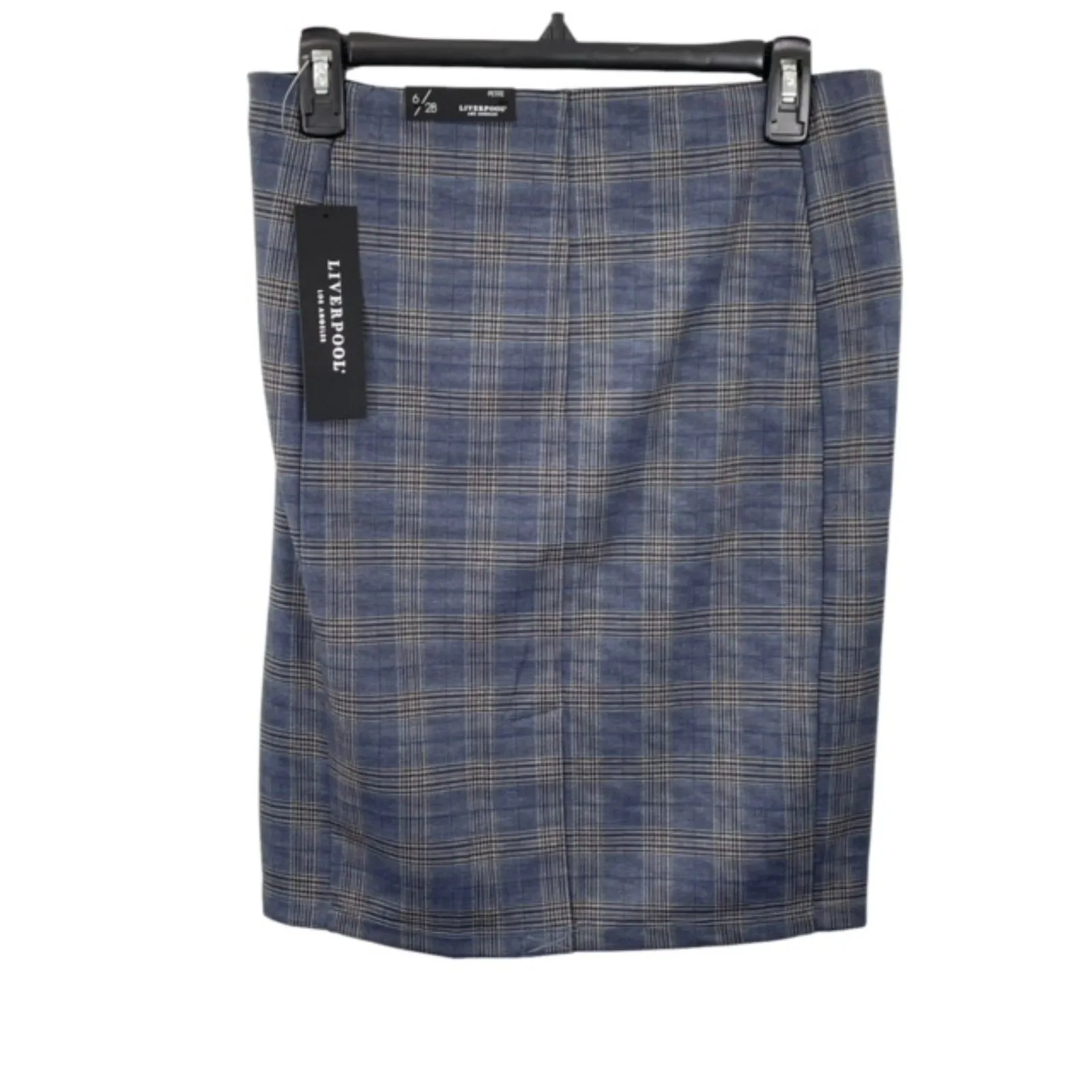 NWT Liverpool Blue Plaid Print Stretch Pencil Skirt‎ Size 6P - Image 2