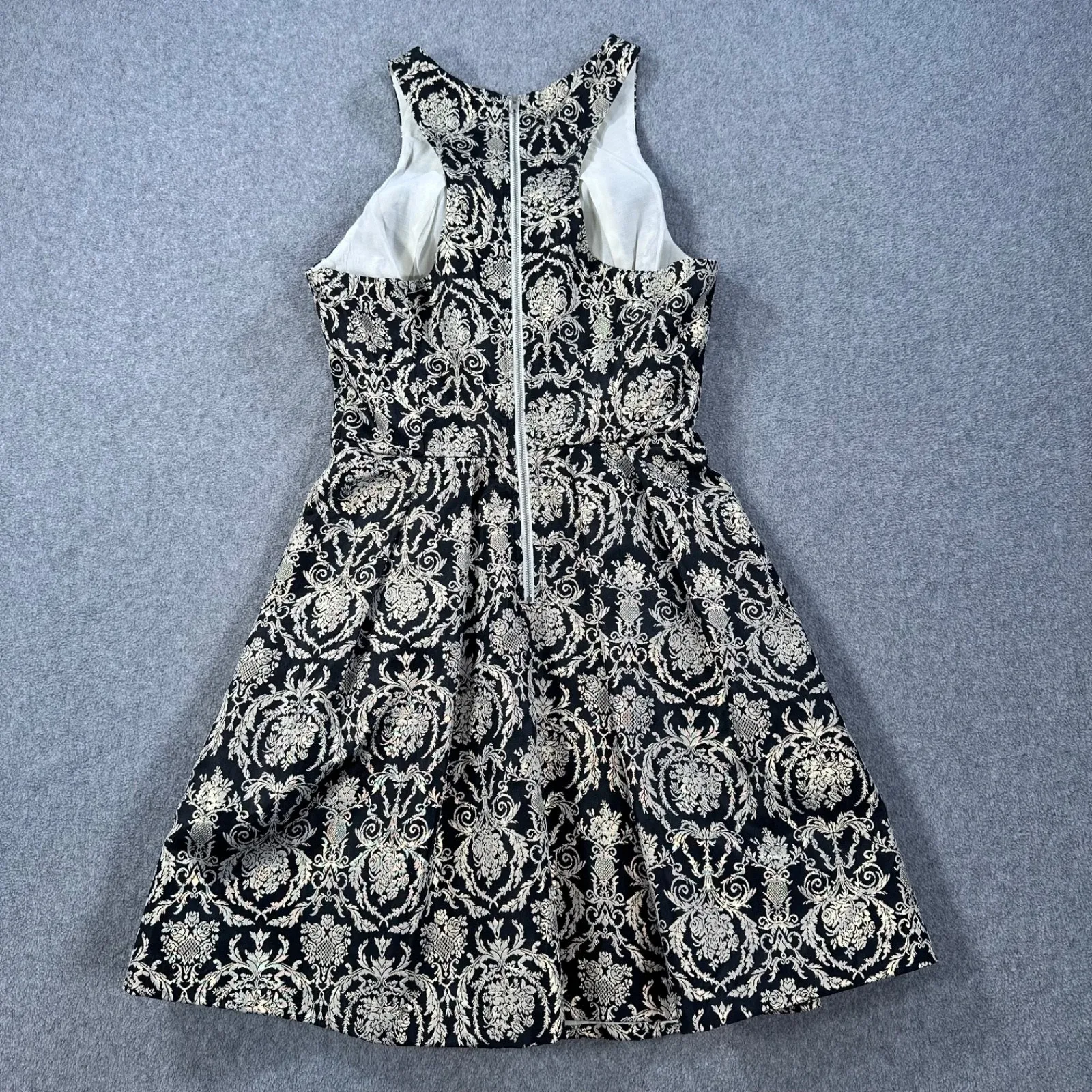 Gianni Bini Gold Metallic Racerback Sleeveless Dress Size XSmall Flare High Neck - Image 8