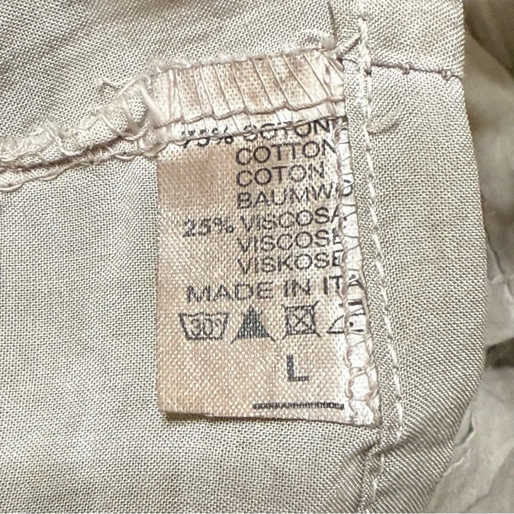 Beige Crochet Lace Tunic Blouse Made in Italy Roll Tab Sleeve Boho Top Large Tan - Image 4