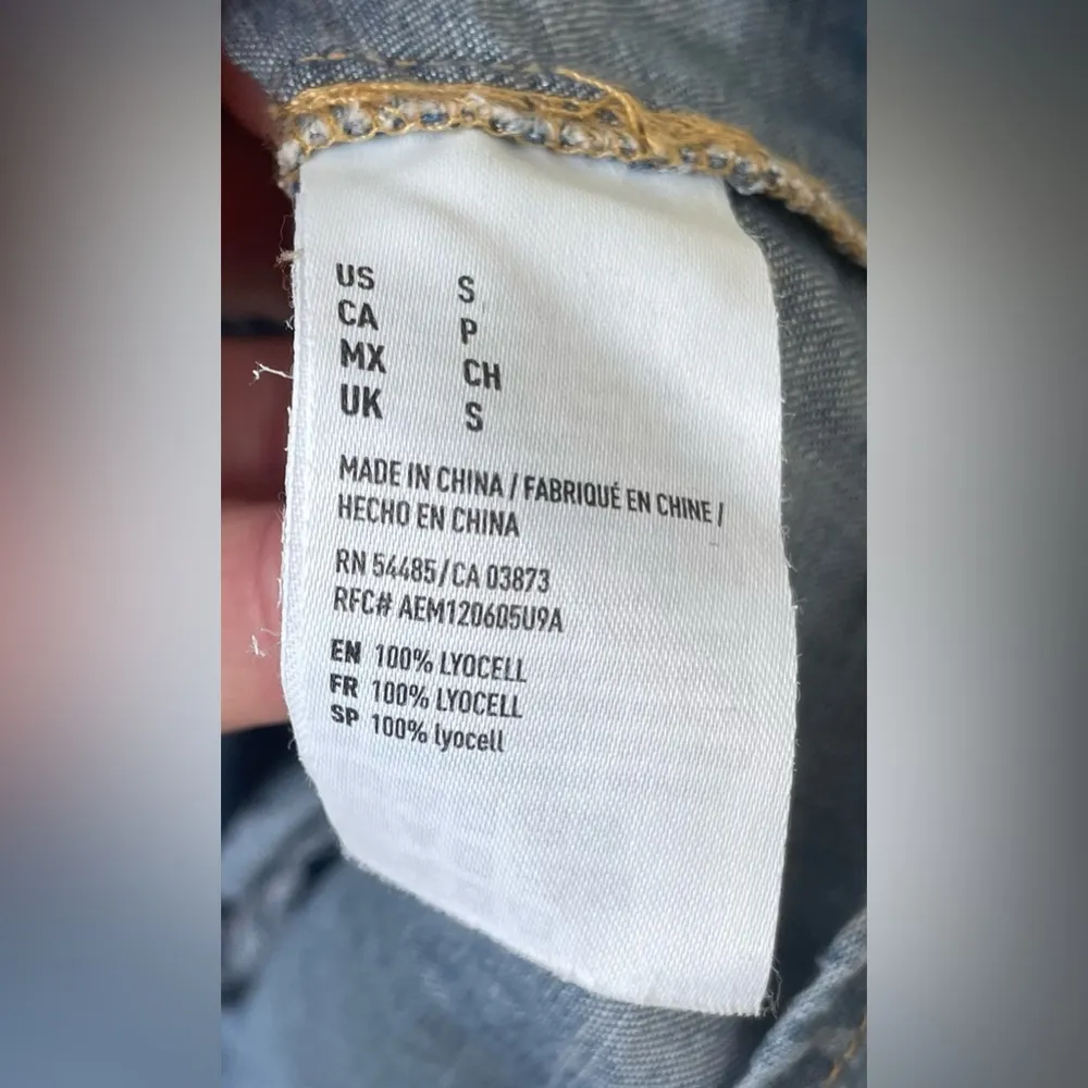 American Eagle Fit Flare Blue Chambray Denim Dress Long Sleeve Button Up Size S - Image 8