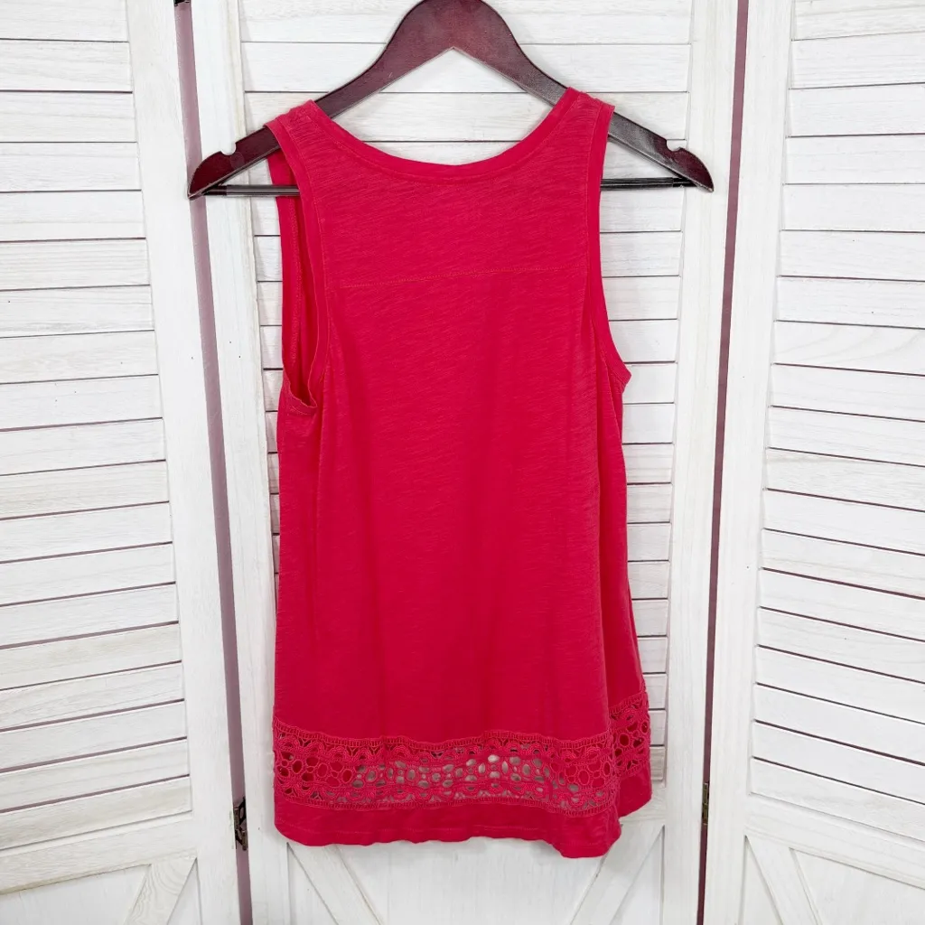 Loft Crochet Lace Trim Tank Top Shirt‎ Coral Red XS - Image 8