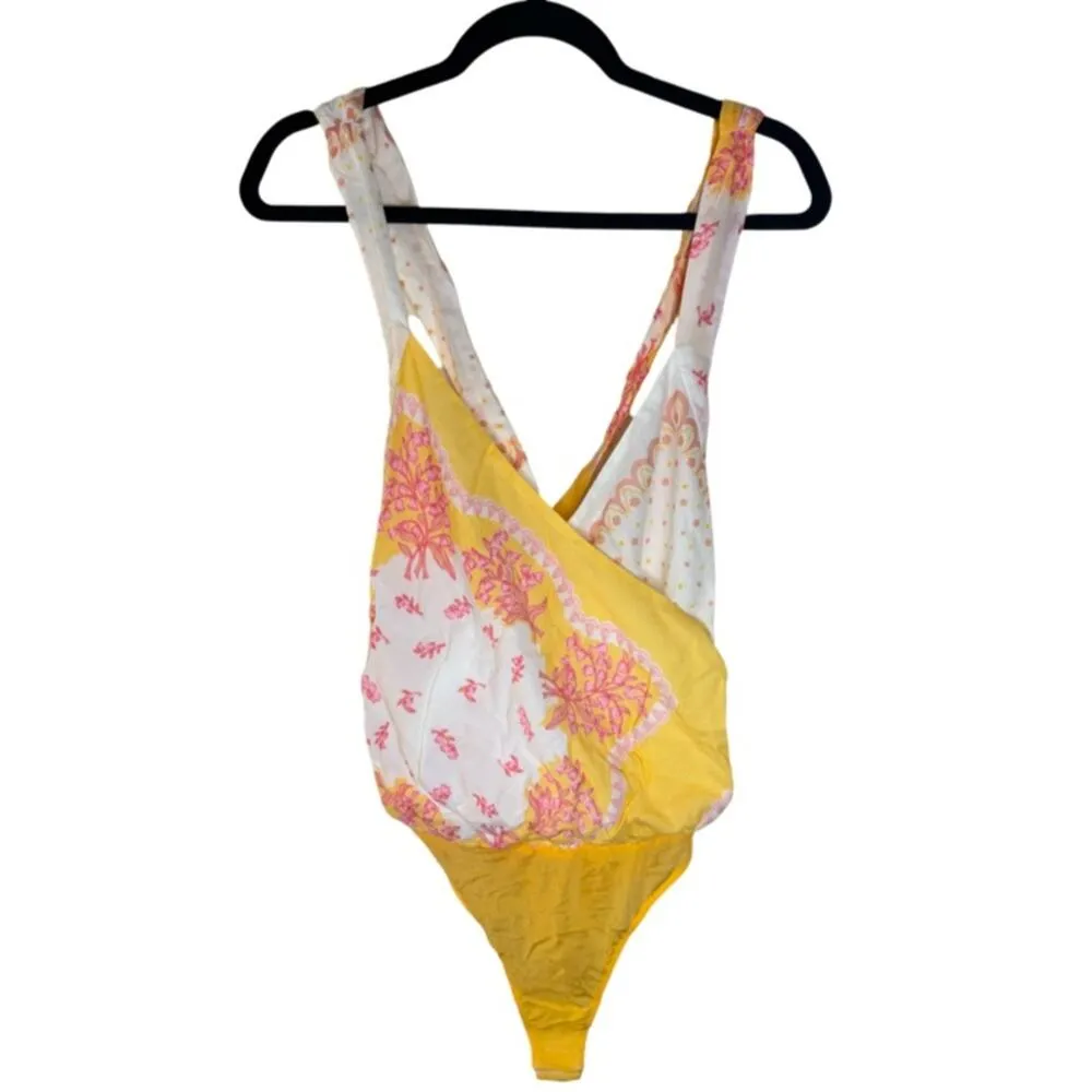 Free People Sweet Thing Mixed Print Cotton Bodysuit - Marigold Combo Size L - Image 5