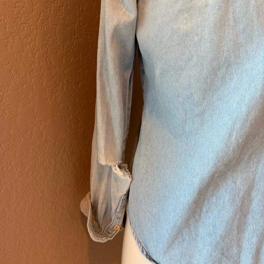 Zara Light Blue Denim Top Medium - Image 5