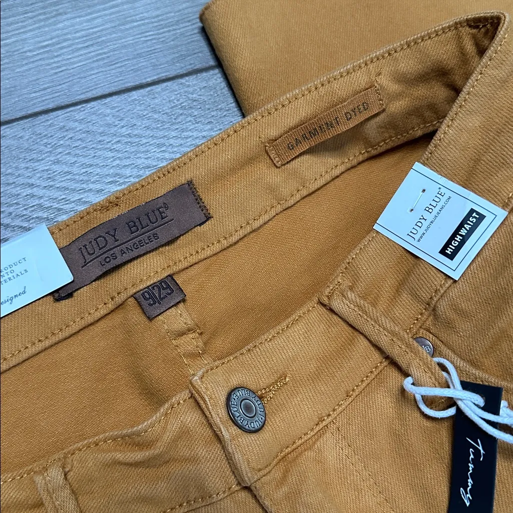 Judy Blue 31” High Waist Raw Hem Flare Jeans Tummy Control Marigold Orange 29 - Image 6