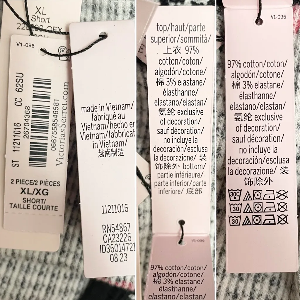 NWT Victoria’s Secret Pajama Set XL Black White Houndstooth Heart Print Thermal - Image 14