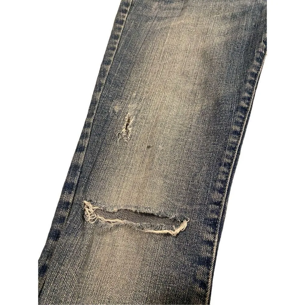 Delias Morgan Low Rise Distressed Jeans Straight Leg Medium Wash Denim Blue Size 4 - Image 4