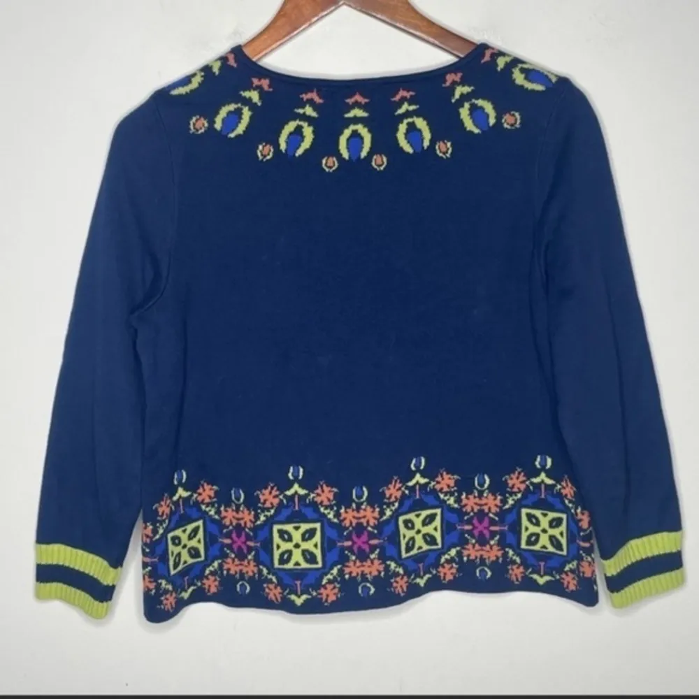 ANTHRO MONOGRAM HWR FAIR ISLE INTARSIA BALLET NECK BLUE CROP KNIT SWEATER - Image 4