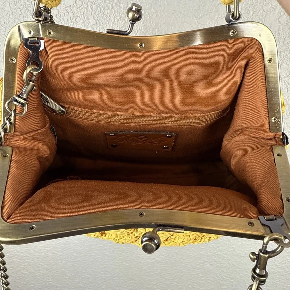 Patricia Nash Laureana Frame Satchel Yellow Woven Scallop Raffia Straw Crossbody - Image 9