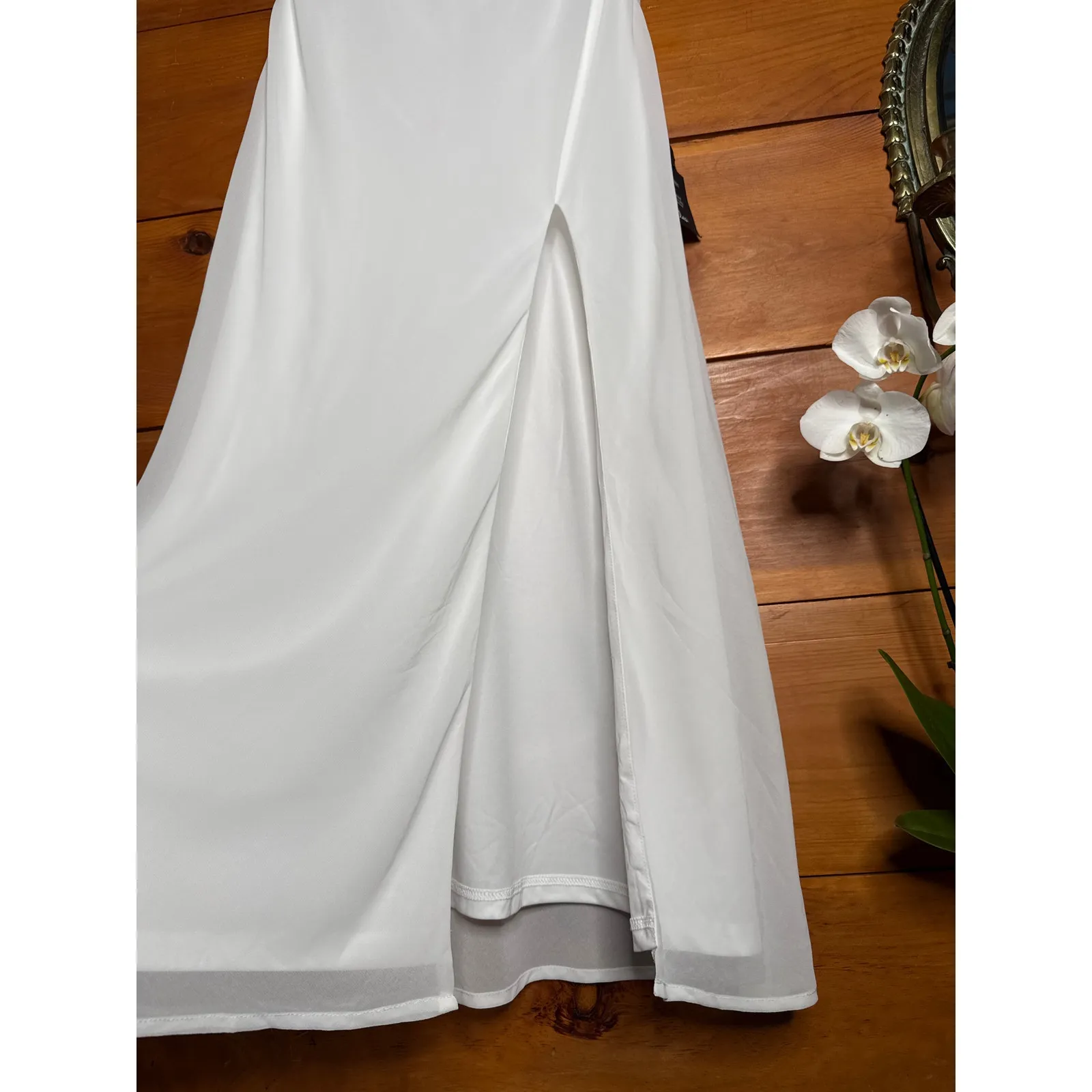 NWT Lulus Yaneli White Boat Neck Cowl Back Maxi Dress Gala Banquet Wedding Sz L - Image 4