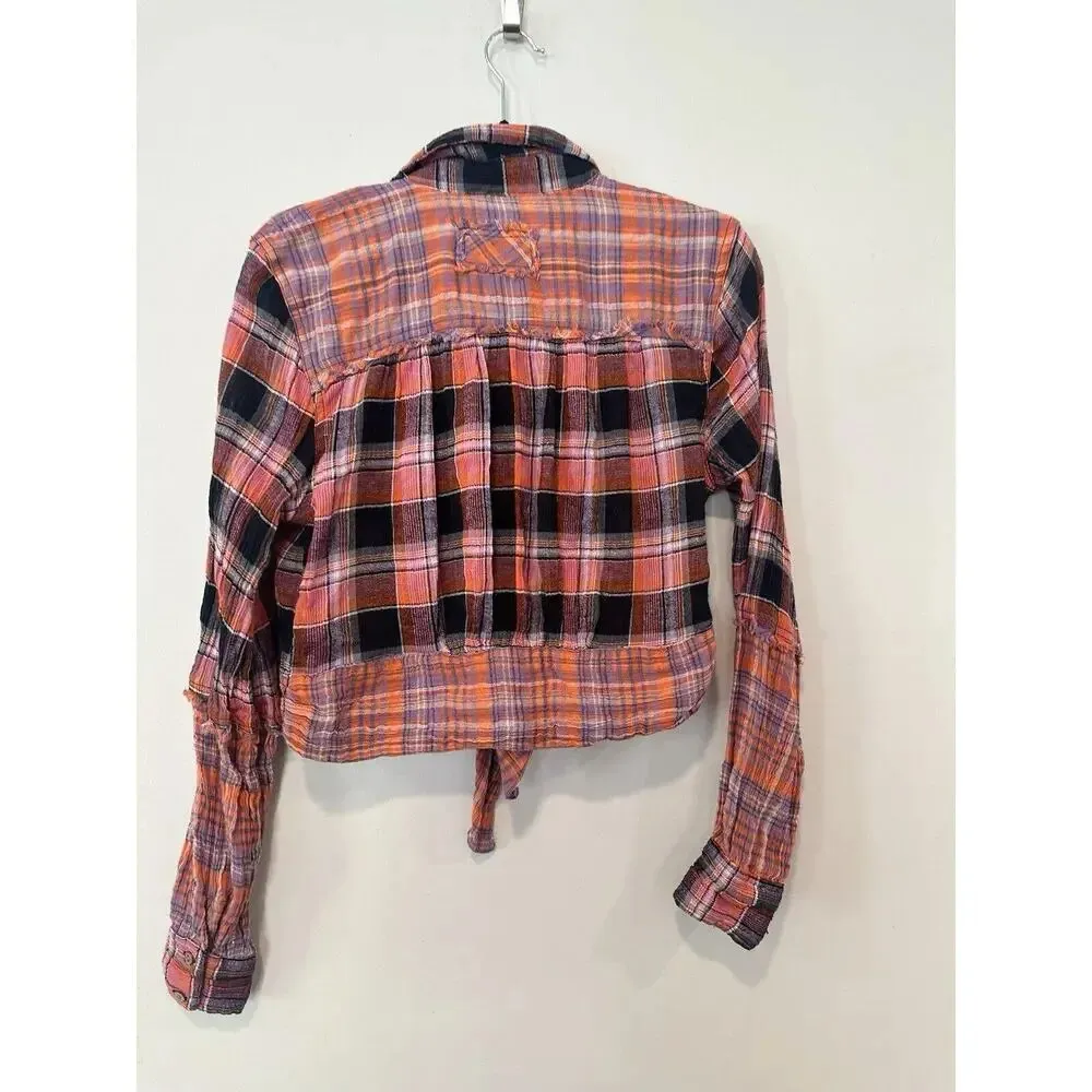 We The Free /Free People Size Small Washed Pop First Bloom Plaid Top Shirt 1346 - Image 8