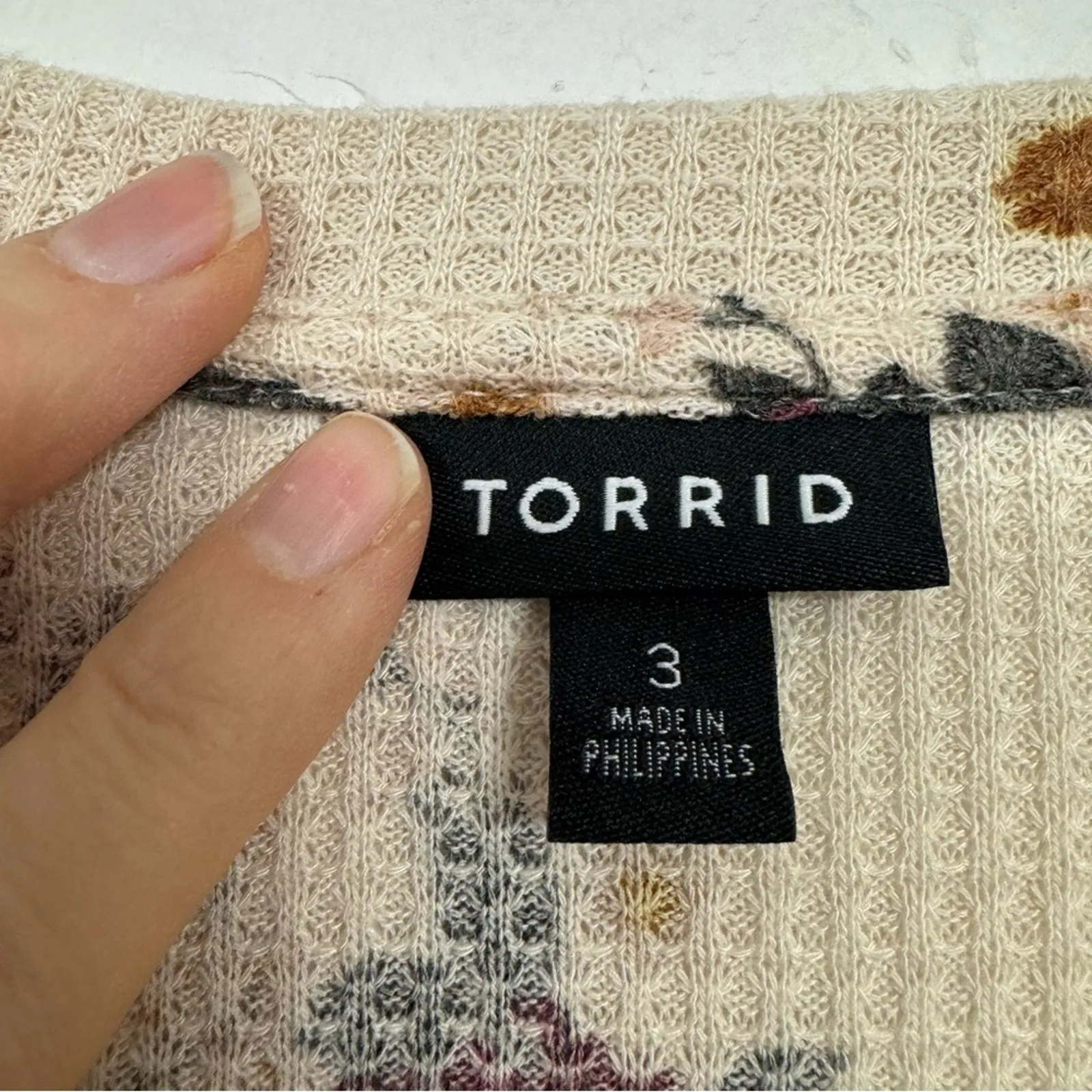 Torrid Cream Floral Thermal Sweater Womens 3X Waffle Knit Fall Boho Snap Up Top - Image 3