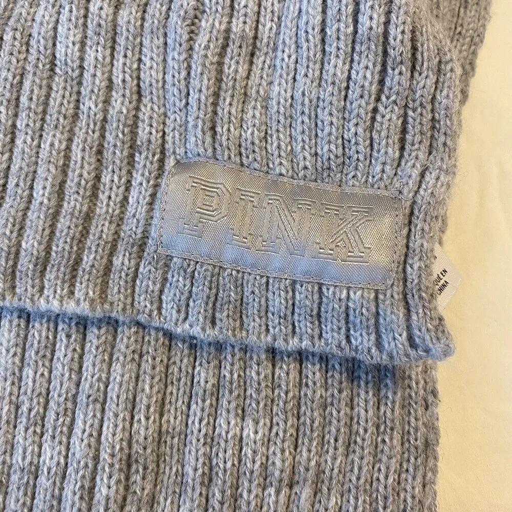 Victoria's Secret Pink Gray Scarf One Size Womens 66 in x 8 in - Image 3