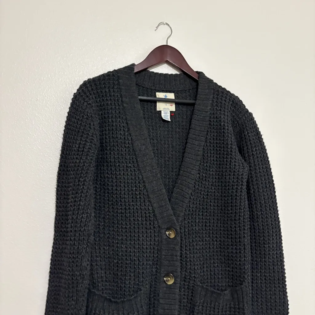 Aerie Cable Knit Button Front Cardigan Wool Sweater Gray Size Large Long Length - Image 2