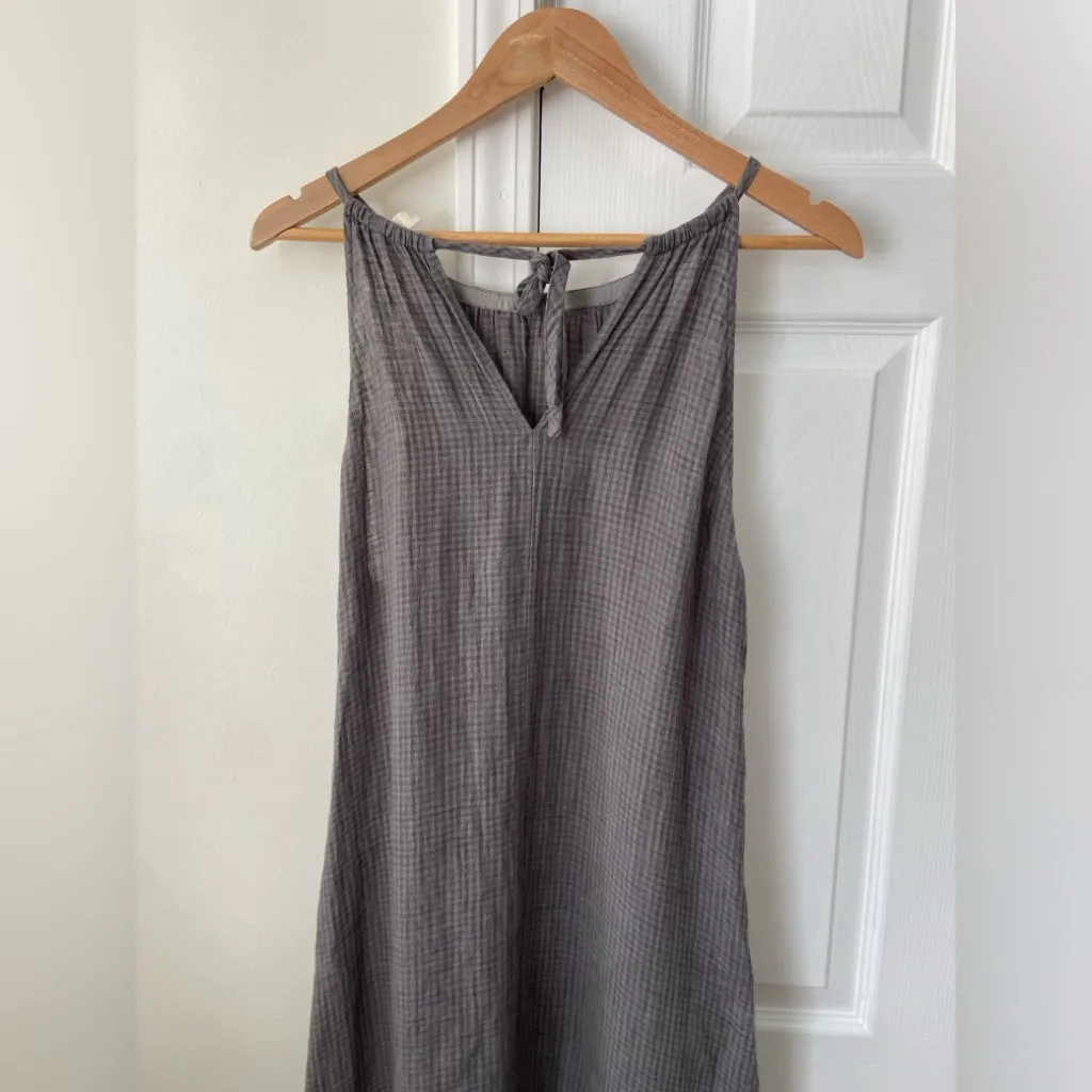 Eileen Fisher Organic Cotton Pucker Cami Dress Gray Gingham Garnet Jill Size S - Image 6