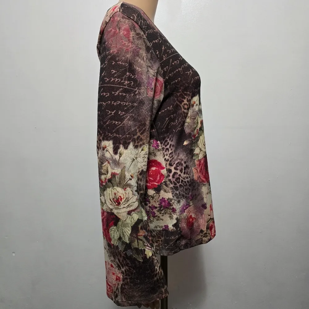 Xcit USA Y2K Vintage Floral Animal Print Top Size Medium Brown - Image 4