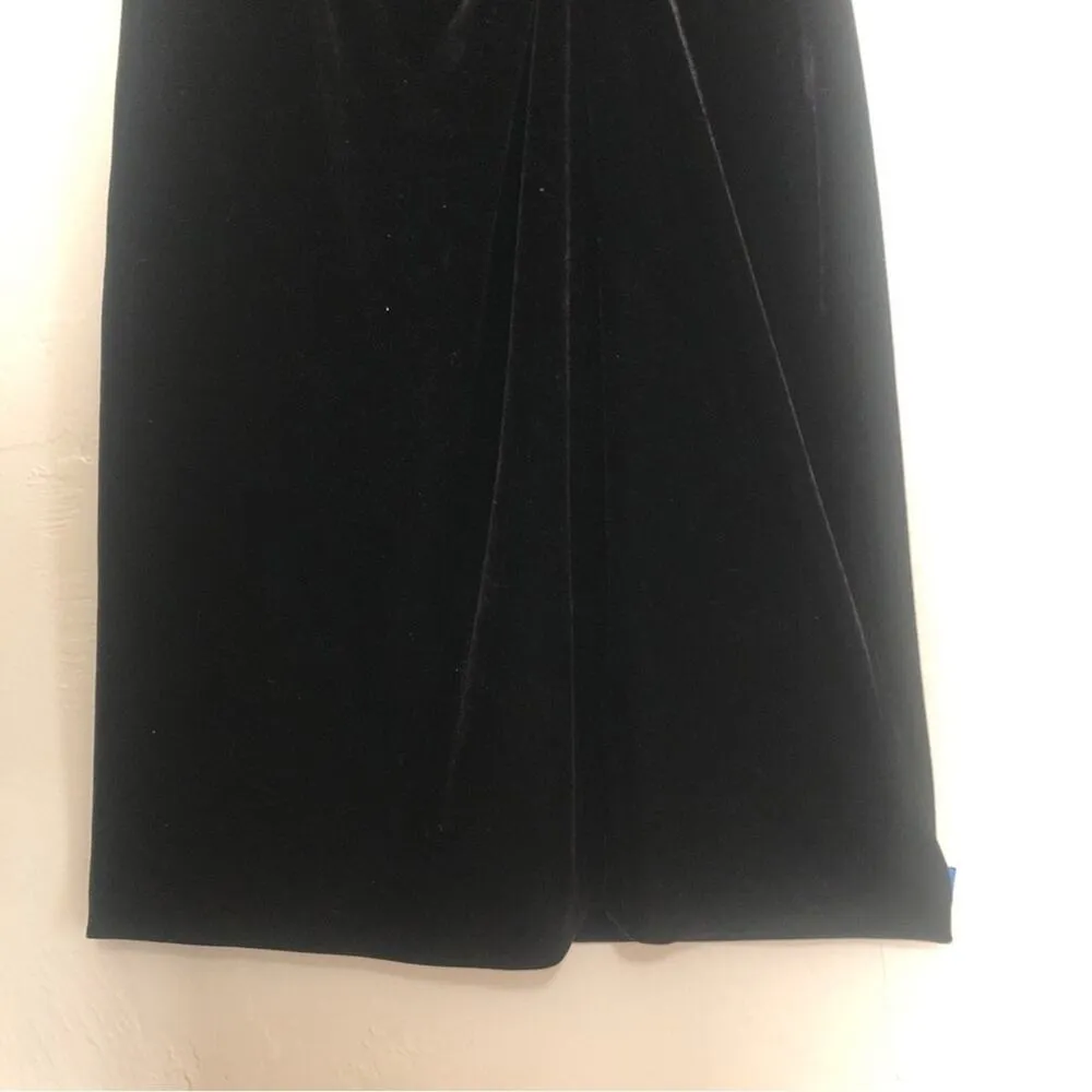 Vintage 90s Robbie Bee Black Velvet Beaded Short Sleeve Cinched Waist Midi Dress - Image 5