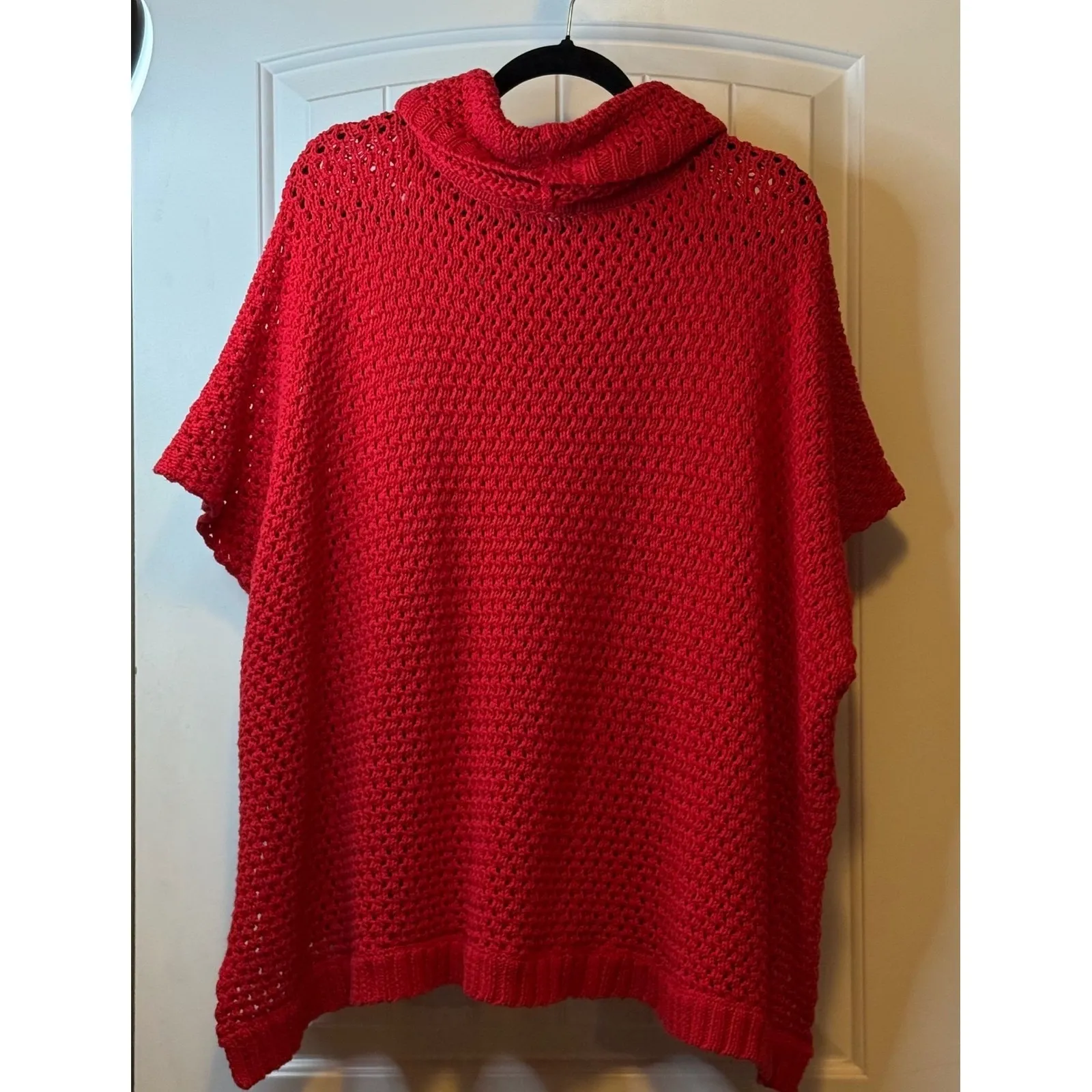 Crown‎ & Ivy Cowl Neck Poncho Sweater Knit Red OS Cotton Acrylic Loose Fit # - Image 3