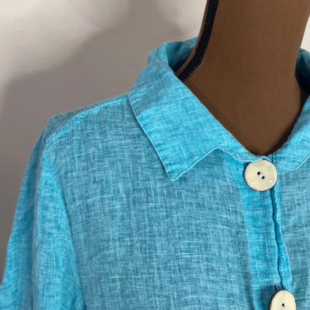 Ethyl Clothing Turquoise blue lagenlook linen blend chunky button shirt size M Size M - Image 6