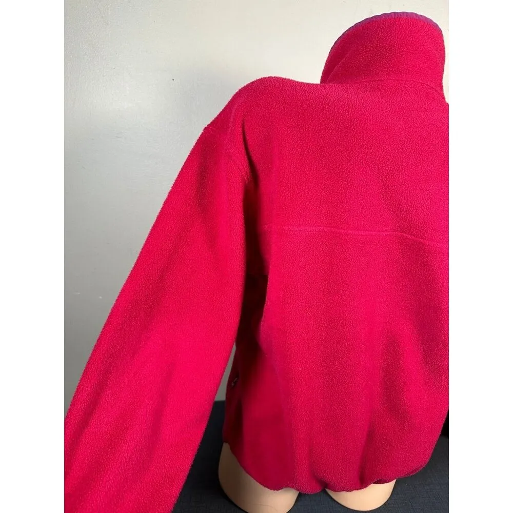 Vintage LL Bean Womens Fleece Jacket Pink Full Zip Mock Neck Long Sleeve Logo - Image 8