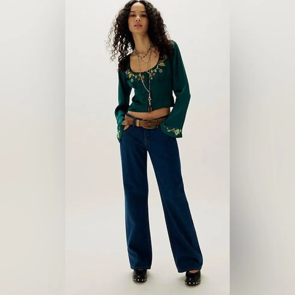 Free People Women's Green Autumn Bloom top - Image 3