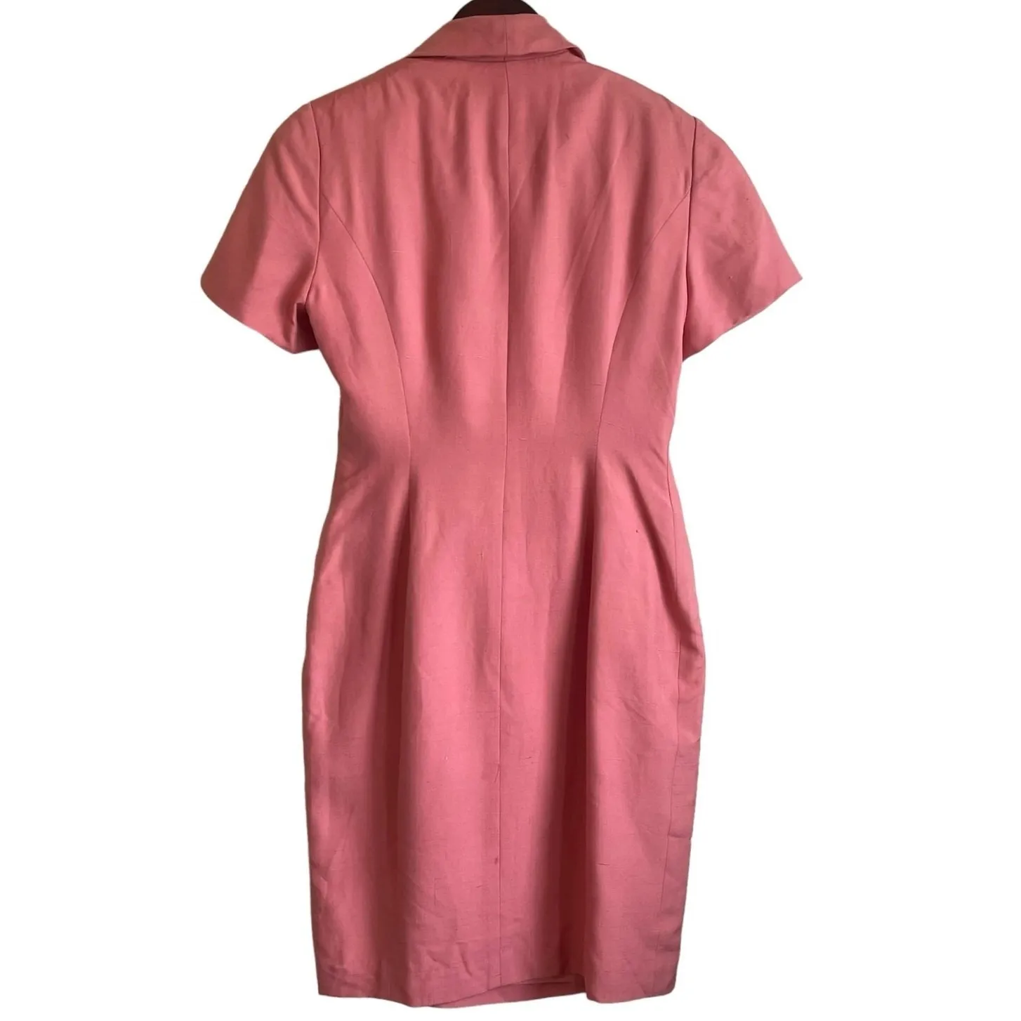 Vintage Gillian Women Silk Shift Wrap Dress 2 Coral Oversized Collar Career Orange - Image 3