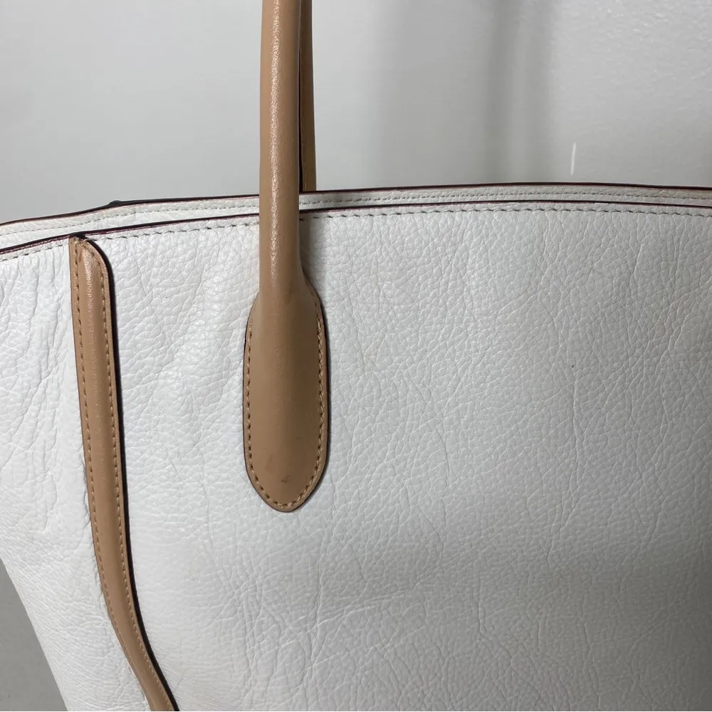 White Cream Ivory Leather Tote Never Full Bag Handbag Purse - Image 5