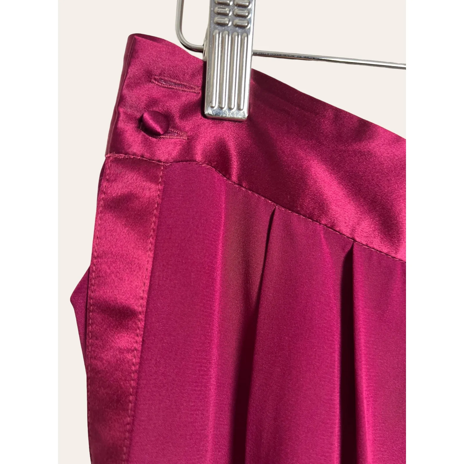 Fleur Du Mal Bordeaux High Waist Dressy Satin Crepe Silk Tuxedo Pants Size 8 Pink - Image 4