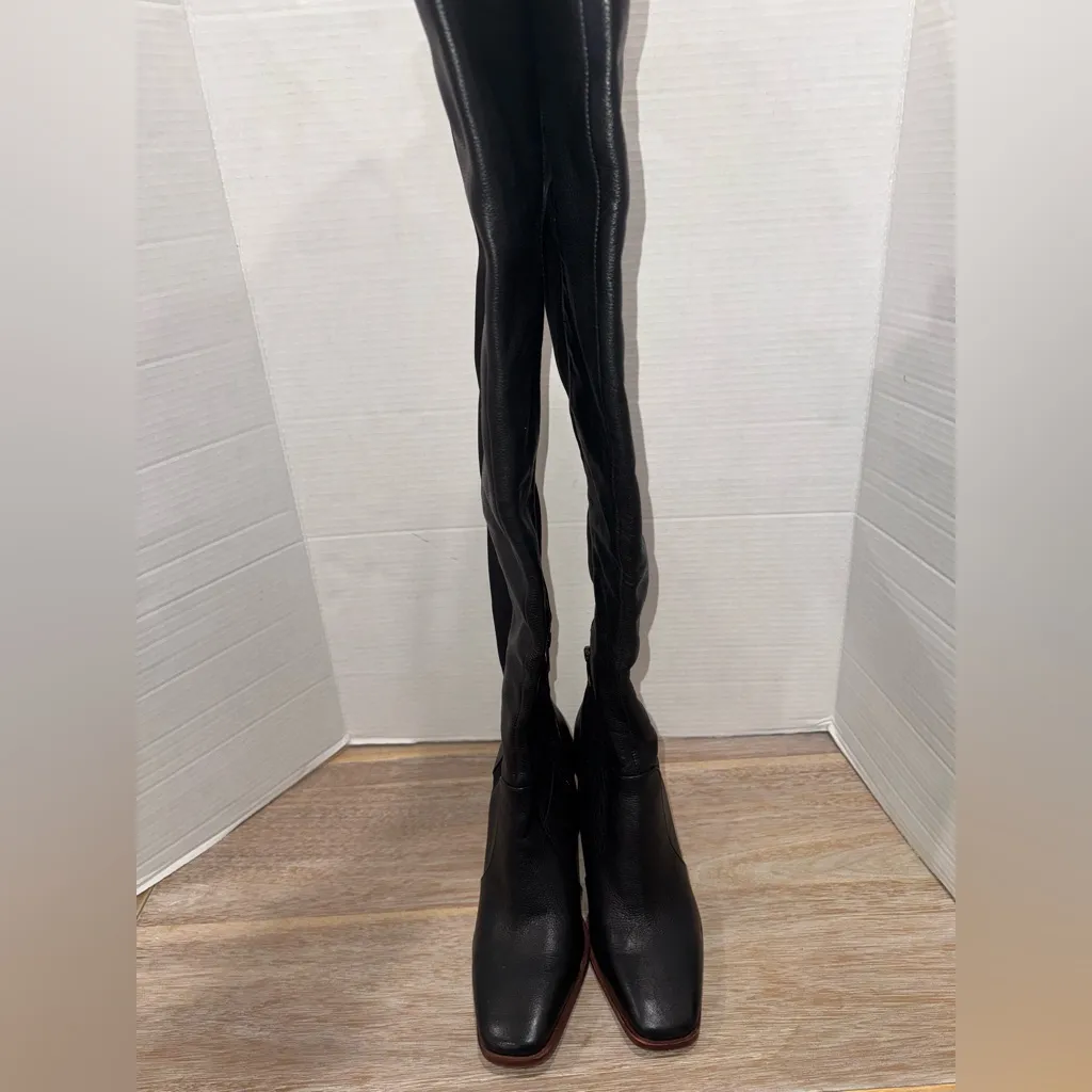 New Knee High Vince Camuto's Dreven Black Leather Block Heel Womens Boots Sz 7.5 - Image 6