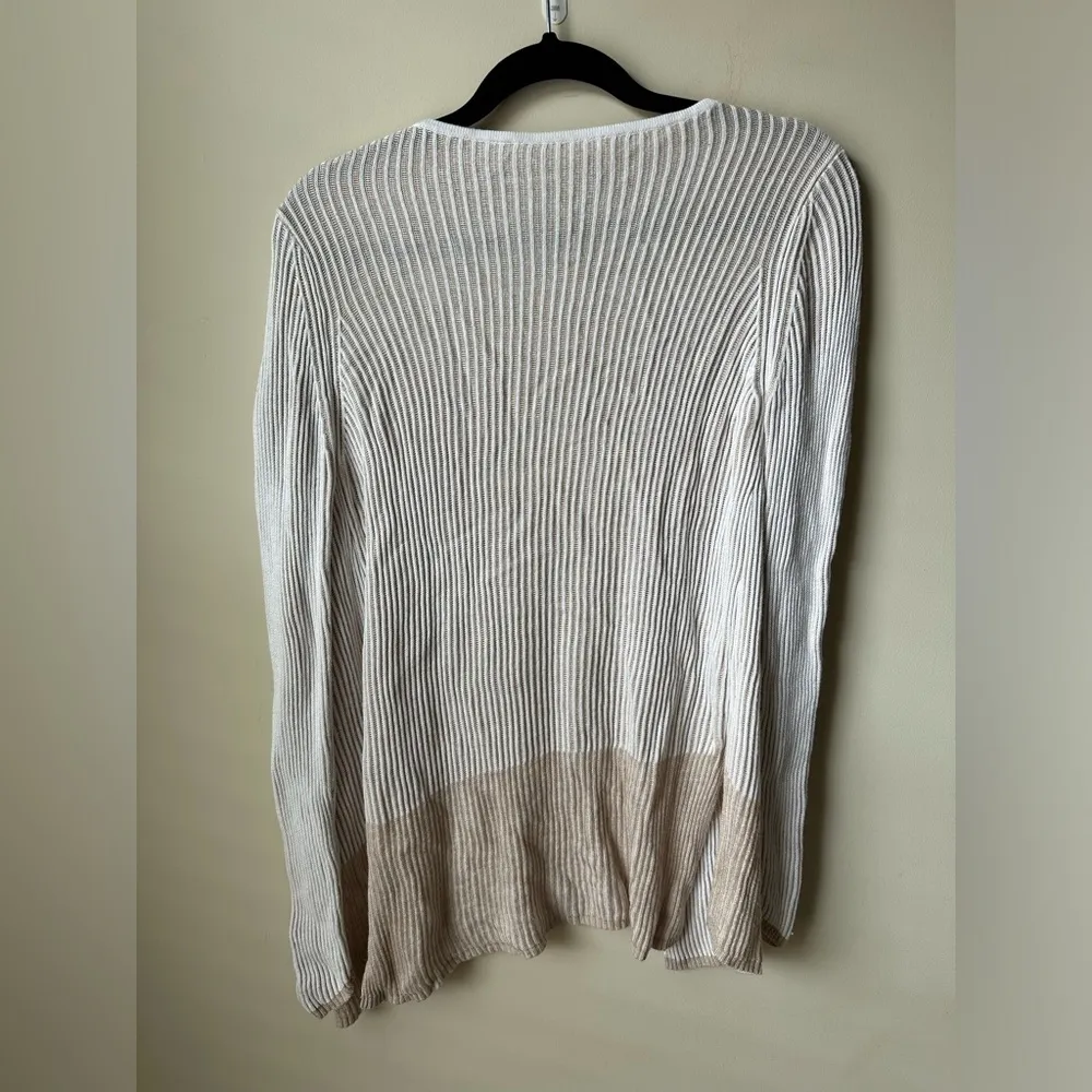 Cyrus Womens Cardigan Thin Ivory Tan Stripes Long Sleeves Rayon Medium - Image 4