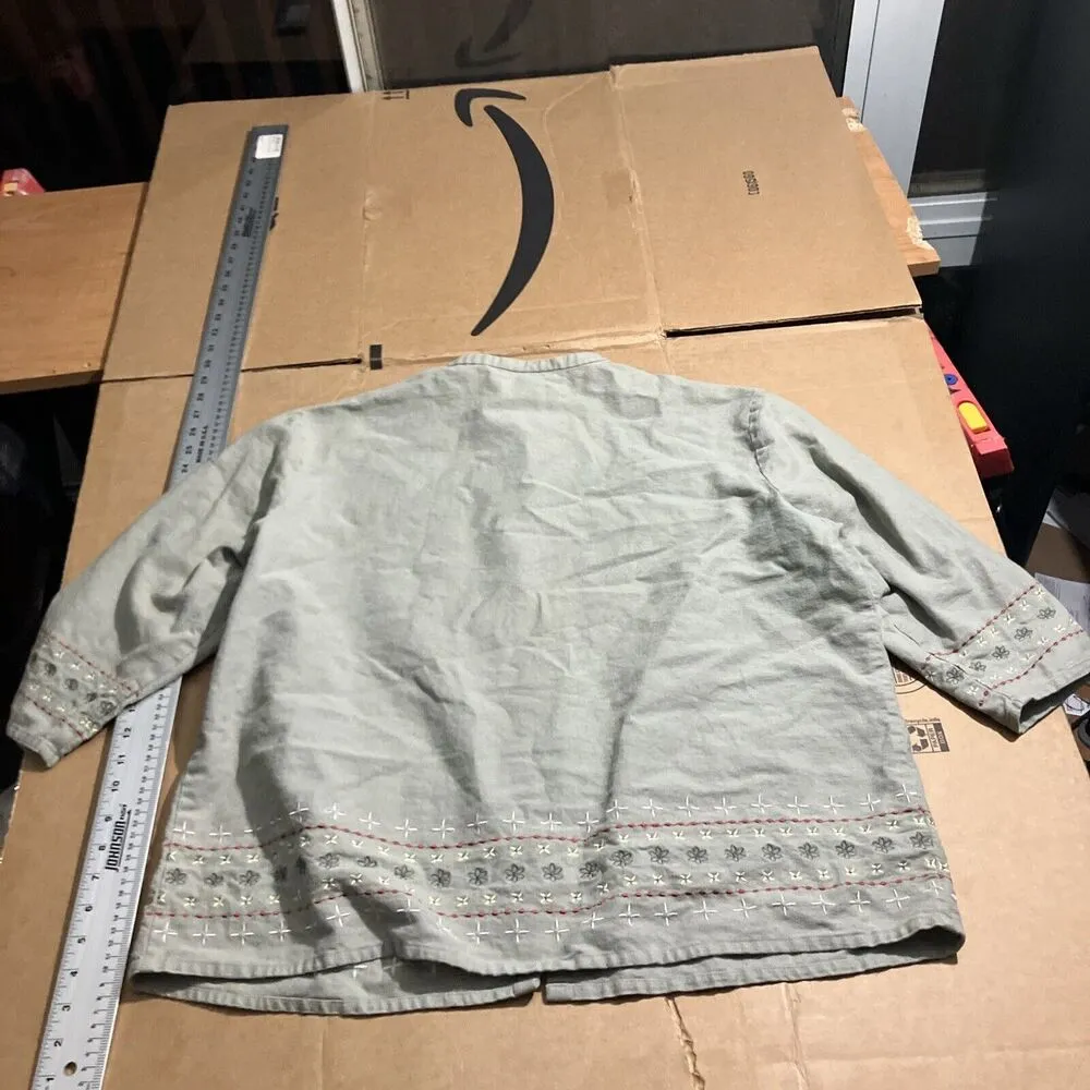 DressBarn Green Button Up Shirt 3/4 Sleeve, Size 18/20W Embroidered, Plus Size - Image 10