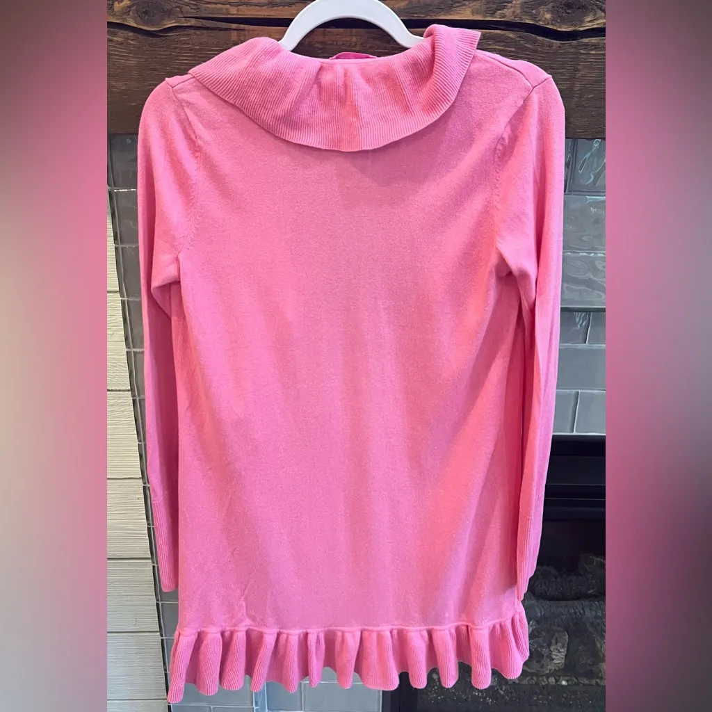Lilly Pulitzer Pink Ruffle Cascading 
Cardigan Open Knit Sweater Size Small EUC - Image 2