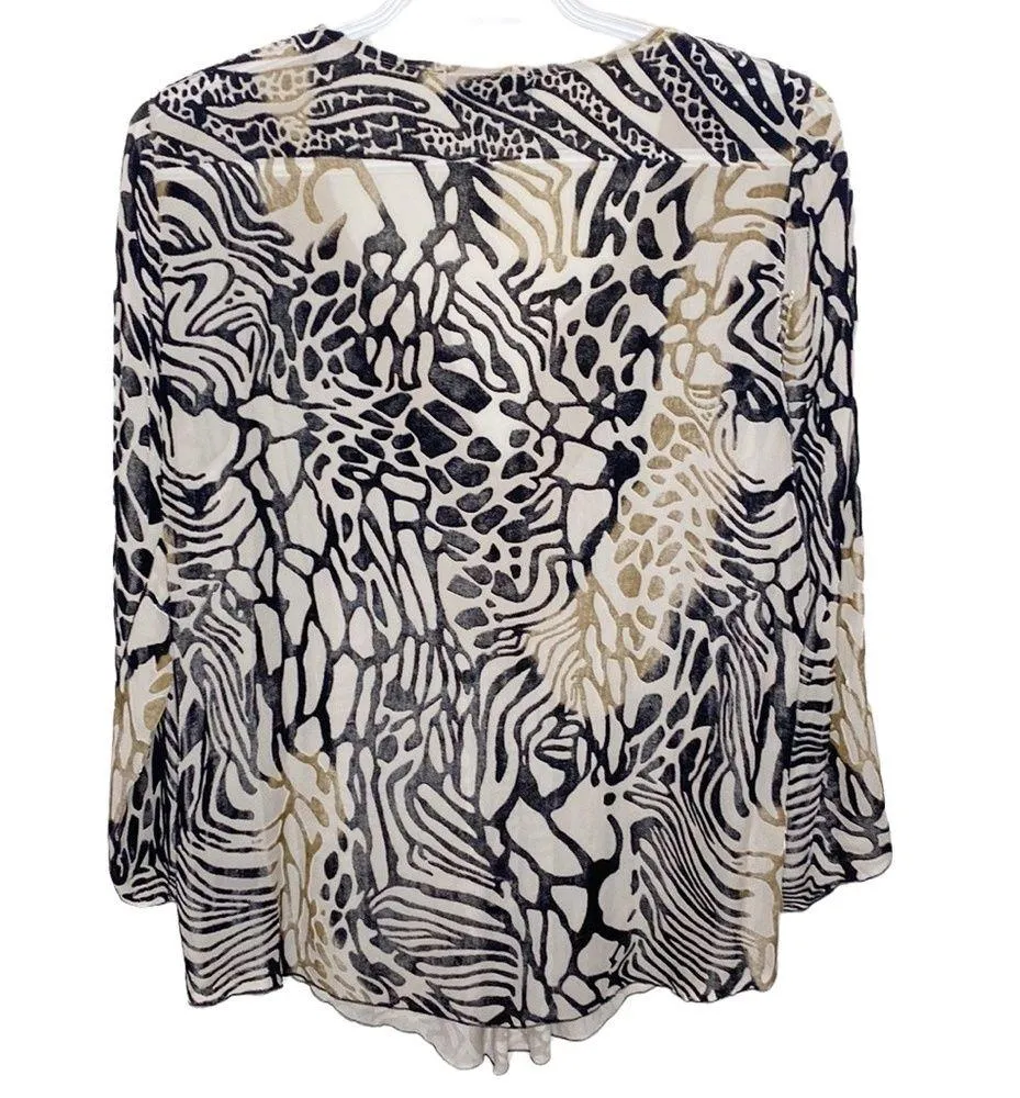 Hale Bob silk and velvet animal print v-neck embellished blouse size S - Image 2